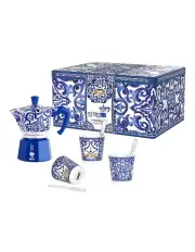 [Bialetti] Dolce & Gabbana Moka 2 Cup Espresso Maker and Coffee Cups Gift Set in Blue