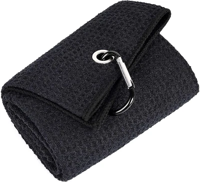 Y8HM Premium Microfiber Waffle Pattern Tri-fold Golf Towel with Carabiner Cli...