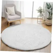 White Round Rug for Bedroom, 4x4 Fluffy Circle Area Rugs for Kids Room, Soft