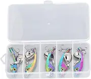 Baxnore 5 PCS Fishing Lure Kit, Carbon Steel Rotation Cutter Treble Hook, Lightweight Fishing Tail Rotation Bait with Tackle Box for Fishing Accessories