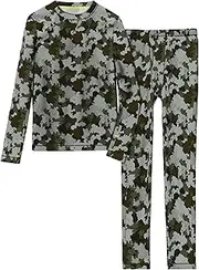 [Cuddl Duds] Climatesmart Boys Warm Baselayer Top & Bottoms 2 Piece Thermal Set Long Sleeve Shirt and Pants