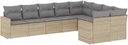 vidaXL Garden Sofa Set - 9 Piece Beige Modular Lounge - Patio/Deck Furniture with Cushions & Storage - PE Rattan - Water Resistant