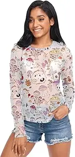 [ODAWA] Mushrooms Animals Long Sleeve Sheer Blouse Mesh Sheer Tops for Women Girls