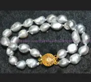 Genuine Natural 2 Rows 9-10mm Gray Baroque Cultured Pearl Bracelet 7.5"