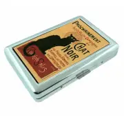 Vintage Poster D51 Silver Cigarette Case Money Card Holder Cat Chat Noir