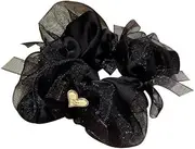 [HUFFA] Jewelry Bow Love Embellished Mesh Stitching Large Intestine Hair Ring - Stylish Flower Balls Hair Accessories(black)
