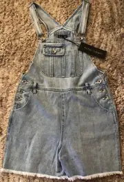 B147 NWT Silent Theory Rugged Overalls Denim Shorts Blue Womens Size 8 RRP $100