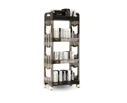 SOGA 38x24cm Black 4 Tier Bookshelf & Cosmetic Storage Organizer Trolley Rack