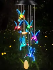 Wind Chimes,Hummingbird Solar Wind Chimes for Outside Color Changing,4 Alumin...
