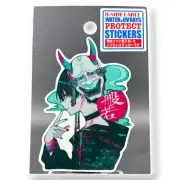 Quirky Fun Japan Sticker Stylish Boy Wearing Devil Mask Pink Decal B-Side Label