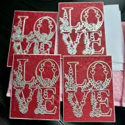 Set of 4 Handmade Embossed Valentine Love Greeting Cards