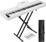Electric Piano Keyboard, Full-Size 88 Key Semi-Weighted Keyboard, with Sustain Pedal, Stand, Dual Stereo Speakers, Case,Touch Sensitivity - Portable Digital Piano for Beginners & Pro(White)