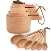 10 Piece Measuring Cups and Measuring Spoons Set, Handcrafted Wood Measuring ...