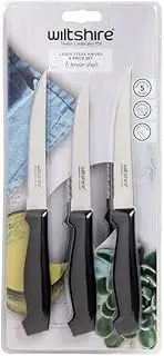 Wiltshire Laser Steak Knife Box, 6 Piece, Kitchen Knife Set, Silver & Black, W1184
