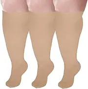 [XIMISUN] 3 Pairs Plus Size Compression Sock for Women & Men Wide Calf, Graduated Compression Stockings for Flight Travel Running Pregnancy Sports Edema Nurse Seniors Fitness 20-30 mmHg