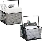 Mind Reader Utensil Holder, Silverware Organizer Caddy, Kitchen, Metal Mesh, 7" L x 7" W x 5" H, Set of 2, Black