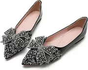 [QXCGDYXT] Women's Rhinestone Flat Shoes Fashion Pointed Toe Bow Ballet Flats Wedding Flats for Women Comfortable Dress Shoes