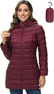 [Royal Matrix] Women's Packable Puffer Jacket Lightweight Puffer Coat with Hood Long Winter Warm Travel Puffer Jackets