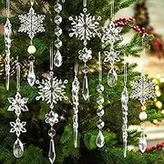 18pcs Crystal Christmas Ornaments for Tree Decorations-Hanging Acrylic Snowflake Icicle Ornaments with Drop Pendants for Winter Wonderland Chandelier Crystals Decorations Supplies