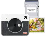 [Kodak] Mini Shot 3 Retro 2-in-1 Portable 3x3” Wireless Instant Camera & Photo Printer, Compatible with iOS & Android and Bluetooth Devices, Real Photo (3x3) 4Pass Technology_White