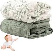 Baby Bassinet Sheets 2Pcs Soft & Skin Friendly Cotton Bassinet Mattress Sheets with Elastic, Green Color & Greenery Pattern, Universal for Standard Pad