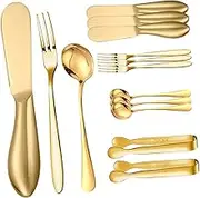 KICHOUSE Complete Kitchen Knife Set Cheese Spreader Butter Knife Spoon Dessert Fork Tong Stainless Steel Comfortable to Hold