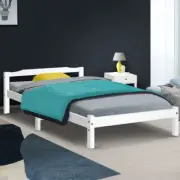 Bed Frame King Single Size Wooden Mattress Base Timber Platform W/ Drawers White