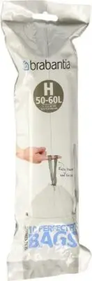 Brabantia Waste Bin Liners Thick Plastic Trash Bags Code H (50-60L) 10 Bags