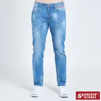 在飛比找momo購物網優惠-【5th STREET】男刷色微破直筒褲-拔淺藍