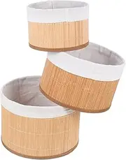 Homoyoyo Round Bamboo Storage Basket Desk Basket Office Storage Home Accessory Household Desk Organizers