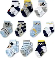 [Disney] ABG Accessories Girls & Boys Minnie, Mickey Mouse, Baby Shark, Justice League 10-Pack Infant Sock 0-24 Months, Mickey Mouse - Blue, 6-12 Months