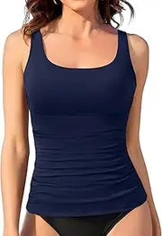 [Yonique] Women's Tankini Top Only Tummy Control Bathing Suits Top Modest Swim Tank Tops
