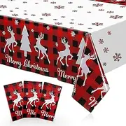 [Poqirzan] 3PCS Christmas Tablecloth, Christmas Decoration Table Cloth Xmas Themed Rectangle Table Cover Christmas Tree & Reindeer for Christmas Party Table Decorations Kitchen Dining (54 X 108inch)