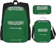 Flag Of Saudi Arabia Backpack With Lunch Box And Pencil Case 3 In,Kawaii Backpacks With Lunch Bag Matching Combo