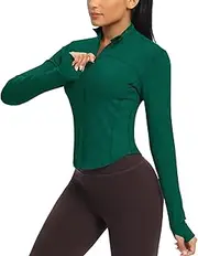 [QUEENIEKE] Womens Workout Jacket Lightweight Full Zip Running Track Jacket Slim Fit Yoga Cropped Tops with Thumb Holes
