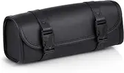 Nomad Motorcycle Tool Bag Universal Handlebar Bag Leather Tool Pouch Cruiser Biker Roll Bag Motorcycle Front Fork Bag (Black)