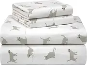 Pointehaven 180 GSM Velvet Feel Luxury 100% Cotton Printed Flannel Sheet Set,4PCS, Queen, Cats - Warm & Cozy - Pre-Shrunk -Deep Pockets - Elastic All Around-Comfy Double Brushed -