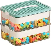 Uandhome Toy Organizer Bins with Compartments, Building Blocks Storage, Storage Containers for Building Brick Storage, Plastic Stackable Organizer Bin Toy Chest(2 Layers Green)