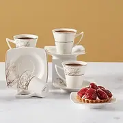 Karaca Autumn Coffee Service Set for 6 People, 6 x Espresso Cups and 6 x Saucers, Robust Mocha Cup, Thick Drinking Rim, Espresso Cups, Mocha Cups, Karaca Porcelain