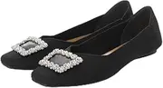 [EVOL] (イーボル) Evor Women's Square Knit Bijou Buckle Flat Pumps, Black, 23.5 cm