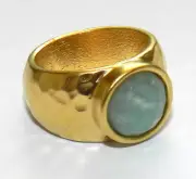 Designer Yellow Gold 24K Plated Hammered Ring Set w Beautiful Stone Sz 6.5