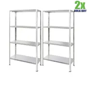 2x 4 Shelf Metal Garage Storage Unit Galvanised Steel 50kg Shelving Book Rack