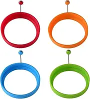 ToolOfLife 4PCS Silicone Egg Rings, Non Stick Egg Moulds, Round Pancake Moulds with Handle, Red+Orange+Blue+Green