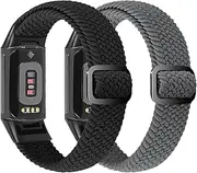 2 Pack - Relting Braided Bands Compatible with Fitbit Charge 6/Fitbit Charge 5, Adjustable Solo Loop Nylon Replacement Band For Women Men