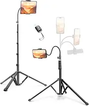 Webcem 82" Tall Tripod for iPhone/Tablet Tripod Stand for iPad, Flexible Selfie Stick Phone Tripod with Remote Detachable Gooseneck, Aluminum Travel Tripod Stand for Video Shooting Photography