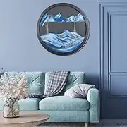 17.3'' Moving Sand Art Decor, 3D Sand Art Liquid Motion 360° Wall Mounted Sand Painting Art Living Room Sandscape Decoration, Home Wall Sculptures Glass Crafts for Relaxing Mood, Home Office Art Decor