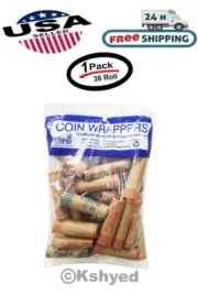 36 Rolls Preformed Assorted Coin Wrappers Tubes Nickels Quarters Dimes Pennies