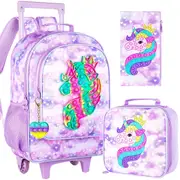 3 Piece Girls Rolling Backpack Set Unicorn