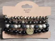 Essential Oil Diffuser Gold and Black Lava Bead Bracelet Set 7"