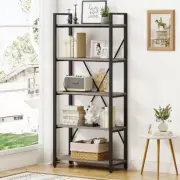 5 Tier Bookshelf Etagere Bookcases and Book Shelves Rustic Wood and Metal Shelf